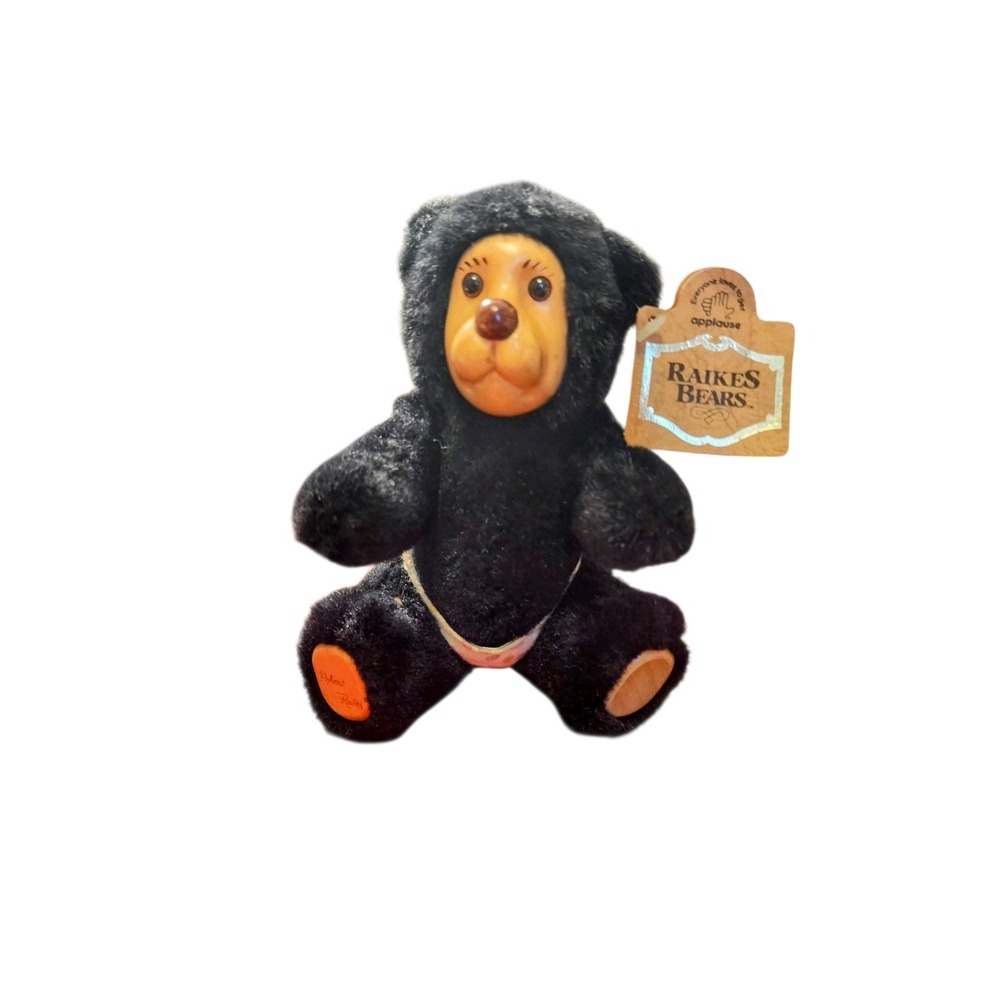 🔥  Raikes Bears 1990 Black Bear Nathan‎ Applause Tagged Plush Collectible 🔥